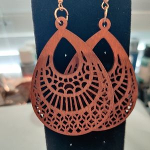 Laser Cut Wood Earrings, Handmade